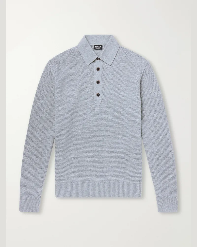 Ermenegildo Zegna Oasi Cashmere-Piqué Polo Shirt Gray