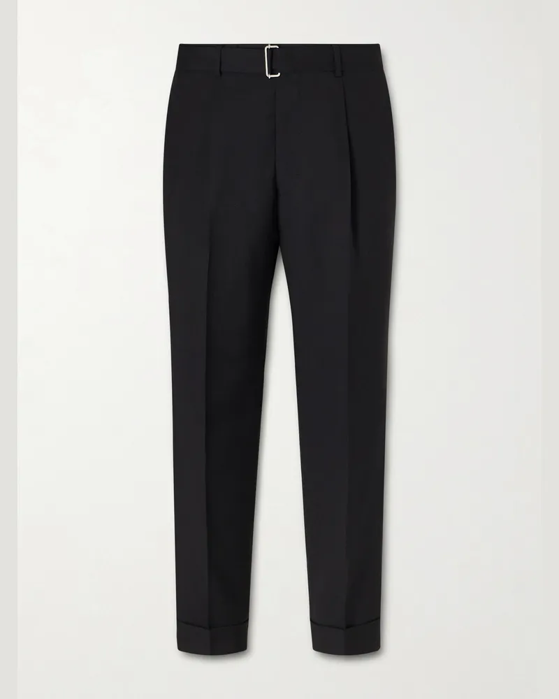 Officine Generale Hugo Straight-Leg Belted Virgin Wool Suit Trousers Black