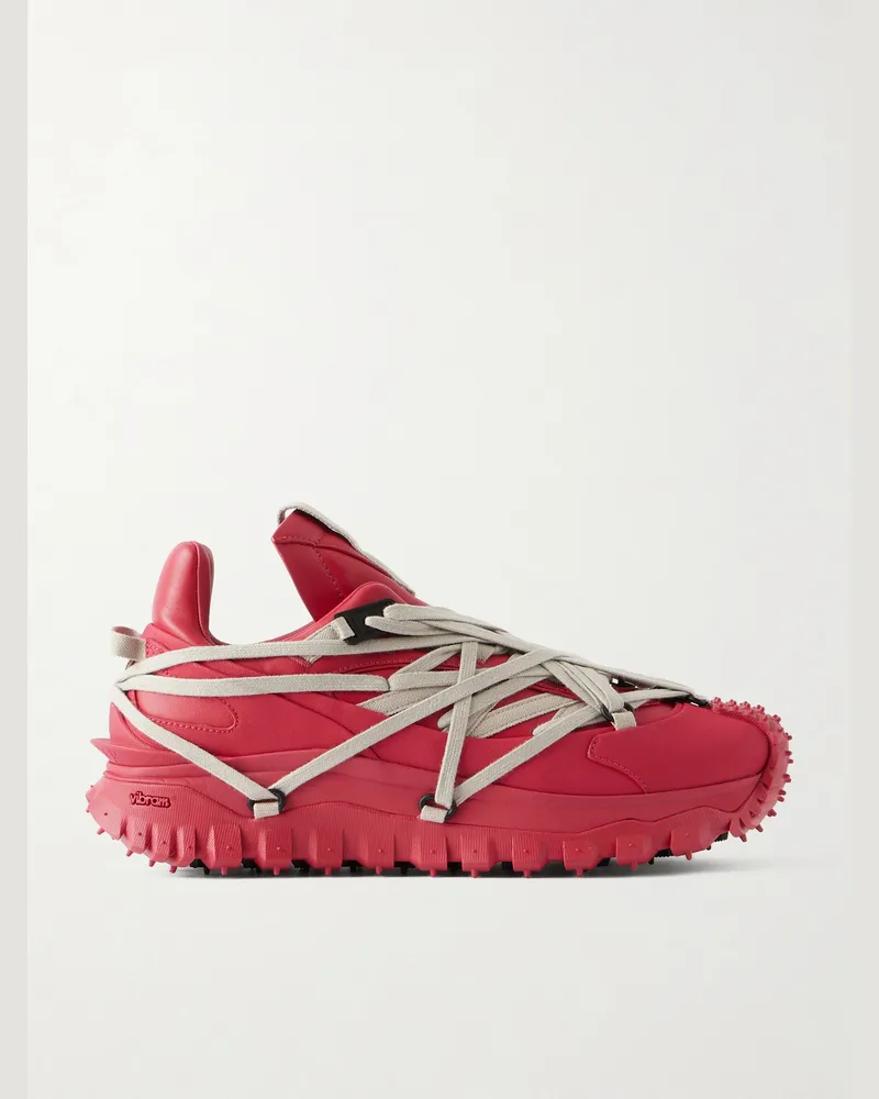Rick Owens Moncler Trailgrip Megalace® Leather and Rubber Sneakers Red