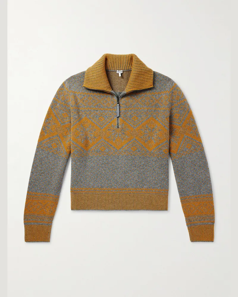 Loewe Jacquard-Knit Wool and Cashemere-Blend Zip-Up Sweater Gray