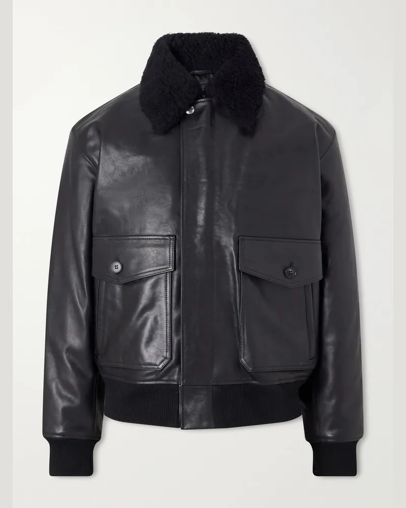 A.P.C. Charles Wool-Fleece Trimmed Leather Jacket Black