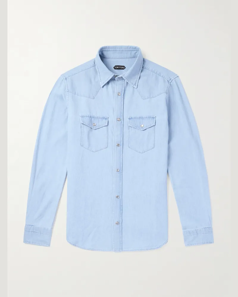 Tom Ford Hemd aus Baumwoll-Chambray im Western-Stil Blau