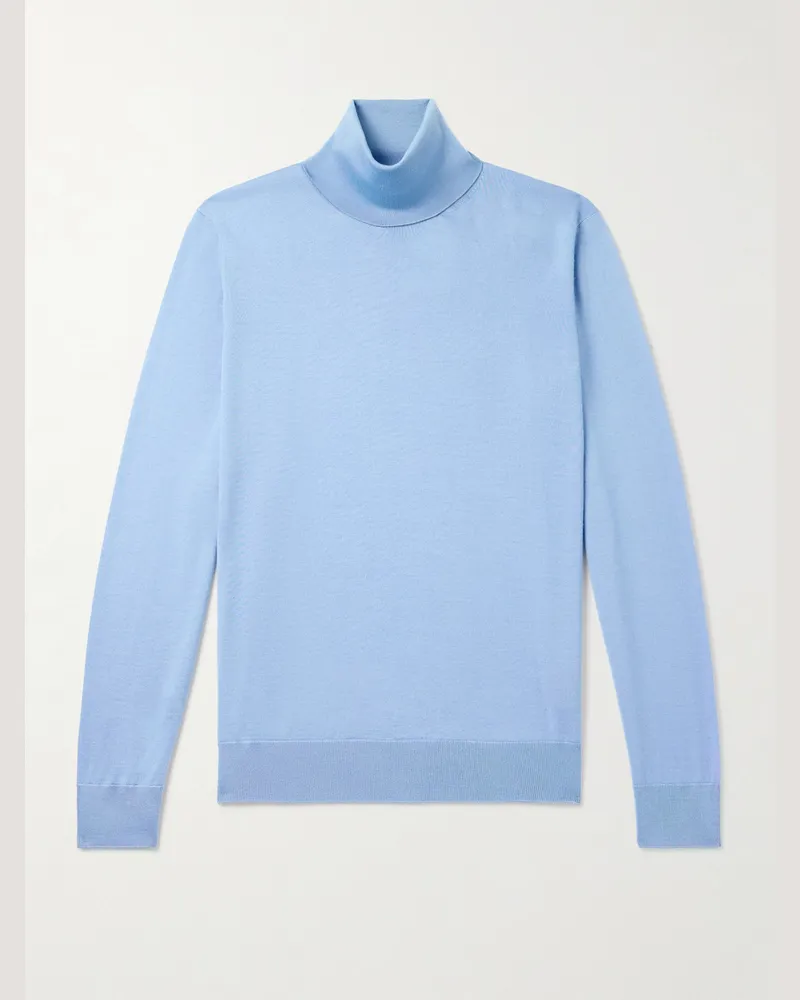 Ermenegildo Zegna Cashmere and Silk-Blend Rollneck Sweater Blue