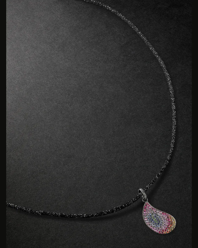 Carolina Bucci Superstellar Rainbow Blackened Gold, Multi-Stone Lurex Pendant Necklace Black