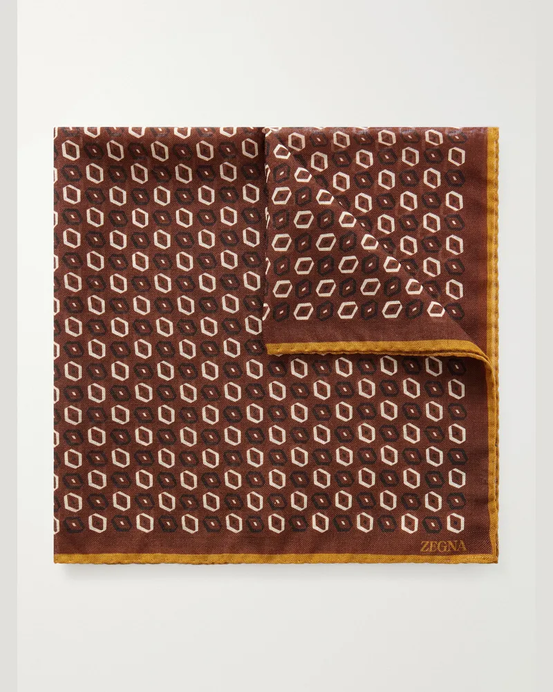 Ermenegildo Zegna Printed Wool Pocket Square Brown