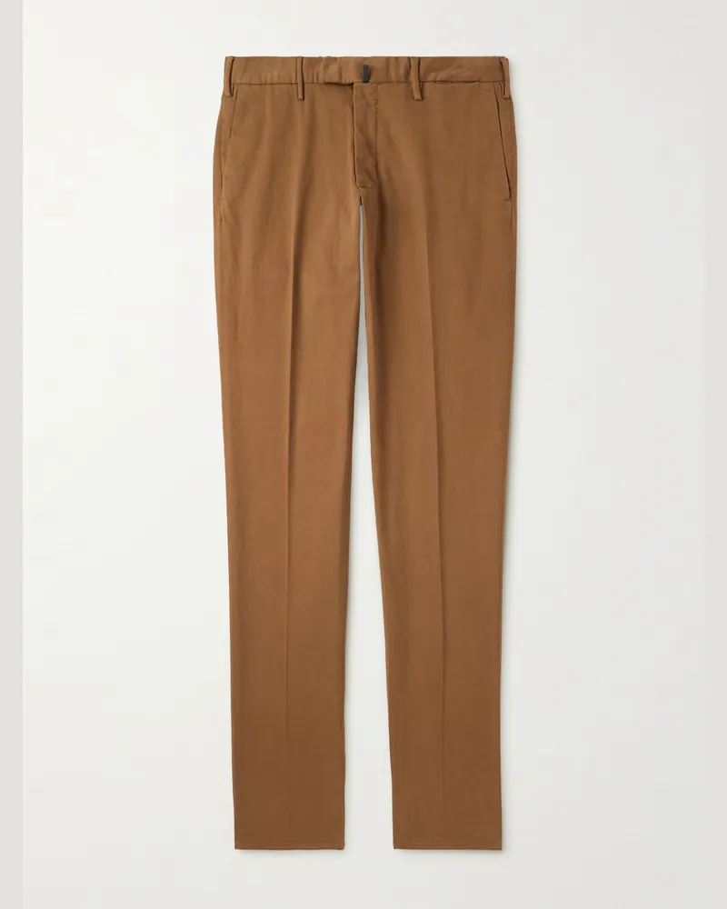Incotex Schmal geschnittene Hose aus Twill aus einer Baumwollmischung Braun