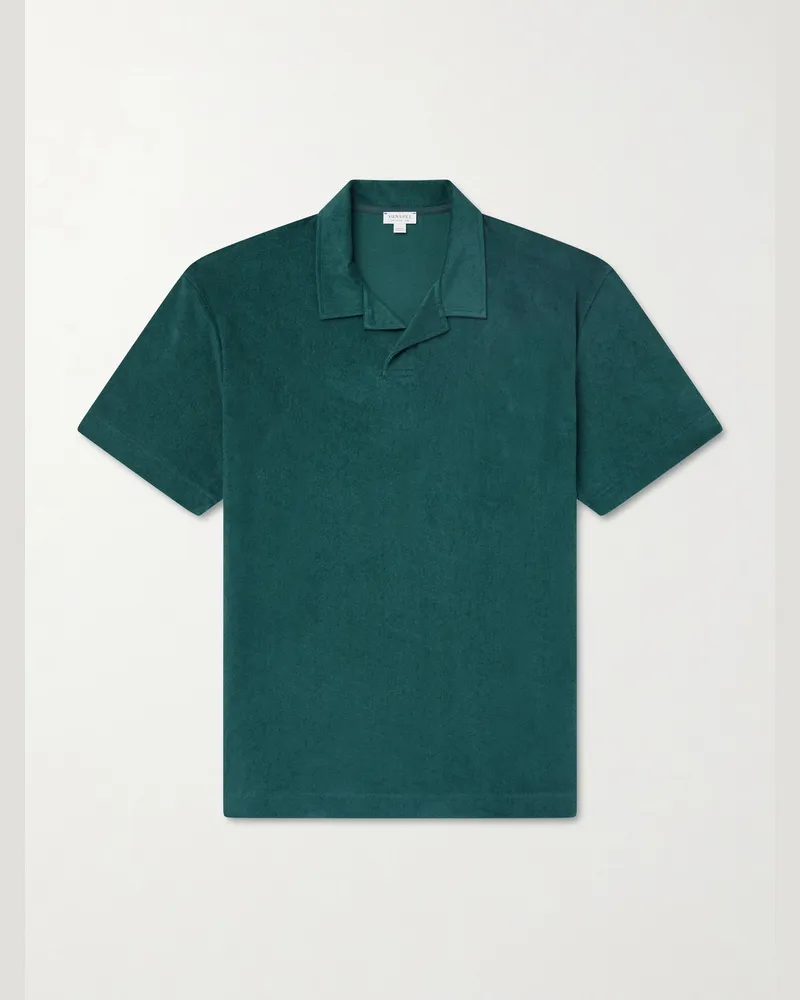 Sunspel Sea Island Cotton-Terry Polo Shirt Green