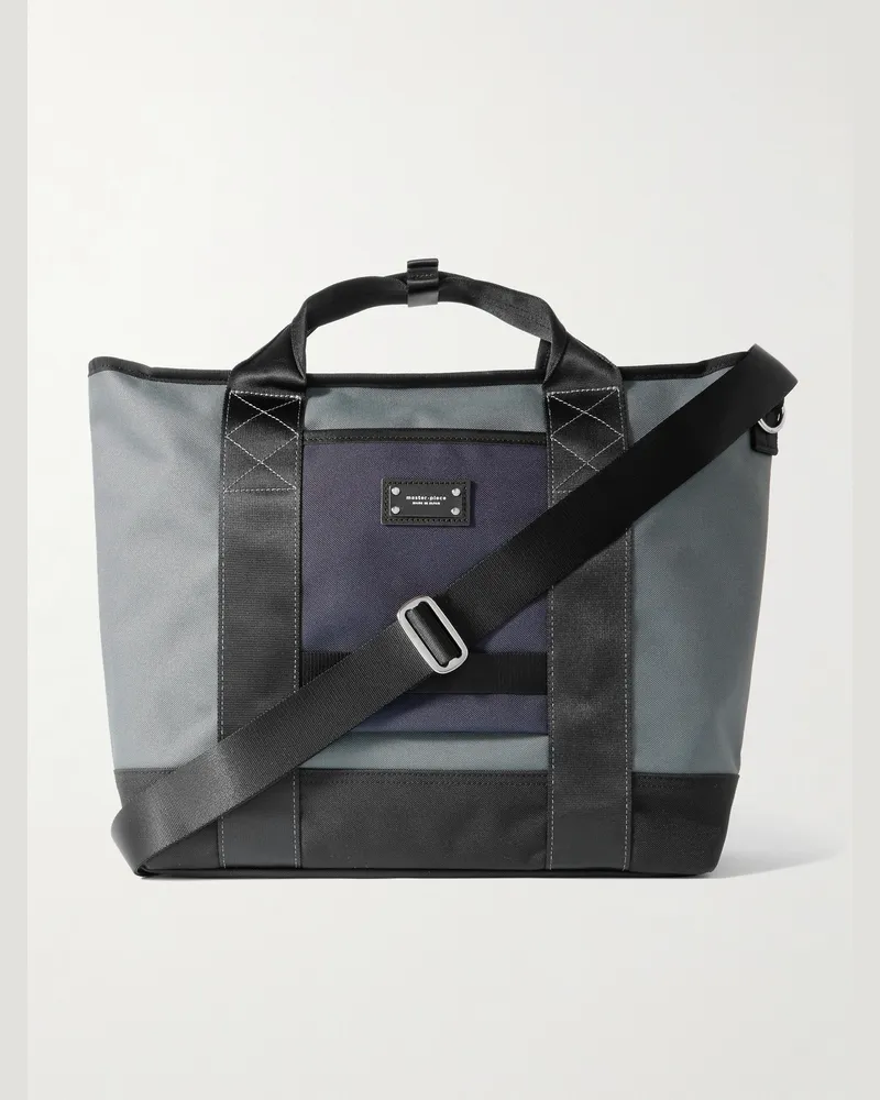 MASTER PIECE Defend 2-Way Leather-Trimmed Coated-Canvas Tote Bag Blue