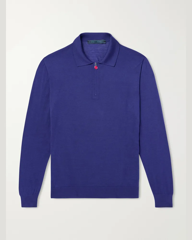 Kiton Wool Half-Zip Sweater Blue