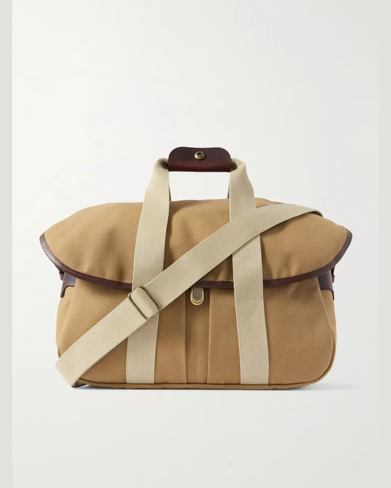 Bleu de Chauffe Musette Business Leather and Webbing-Trimmed Canvas Weekend Bag Brown