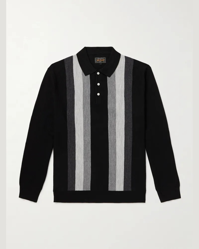 Beams Plus Pullover aus Wolle mit Polokragen und Streifen Schwarz