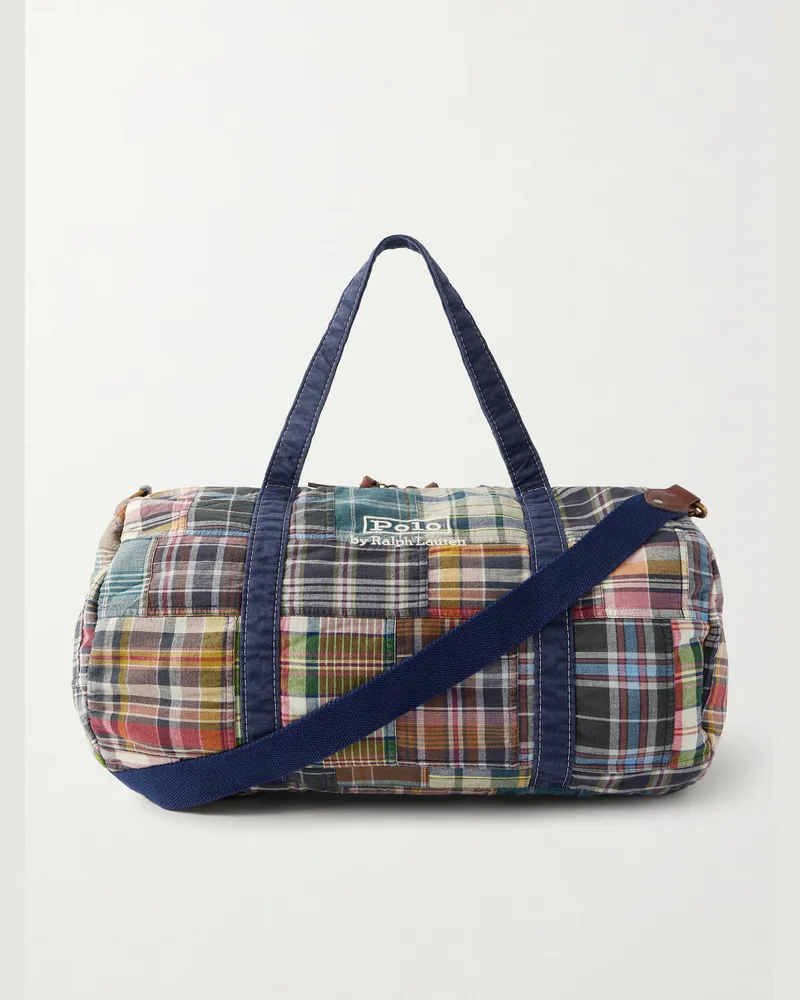 Ralph Lauren Large Patchwork Checked Cotton-Madras Duffle Bag Blue