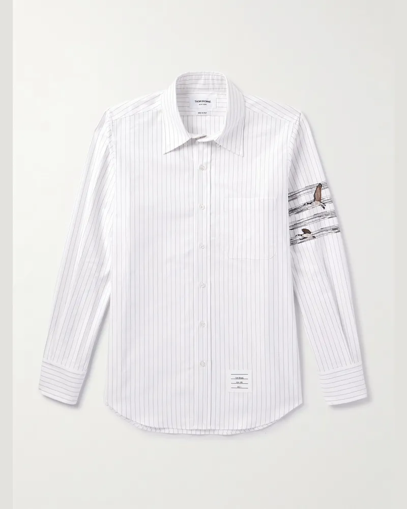 Thom Browne Hemd aus Baumwoll-Oxford mit Nadelstreifen, Button-Down-Kragen und Print Weiß