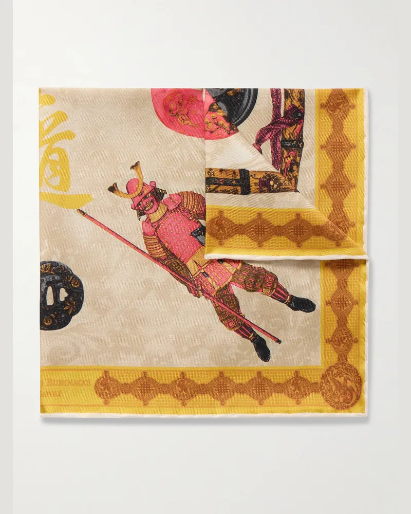 Rubinacci Samurai Printed Silk-Twill Pocket Square Yellow