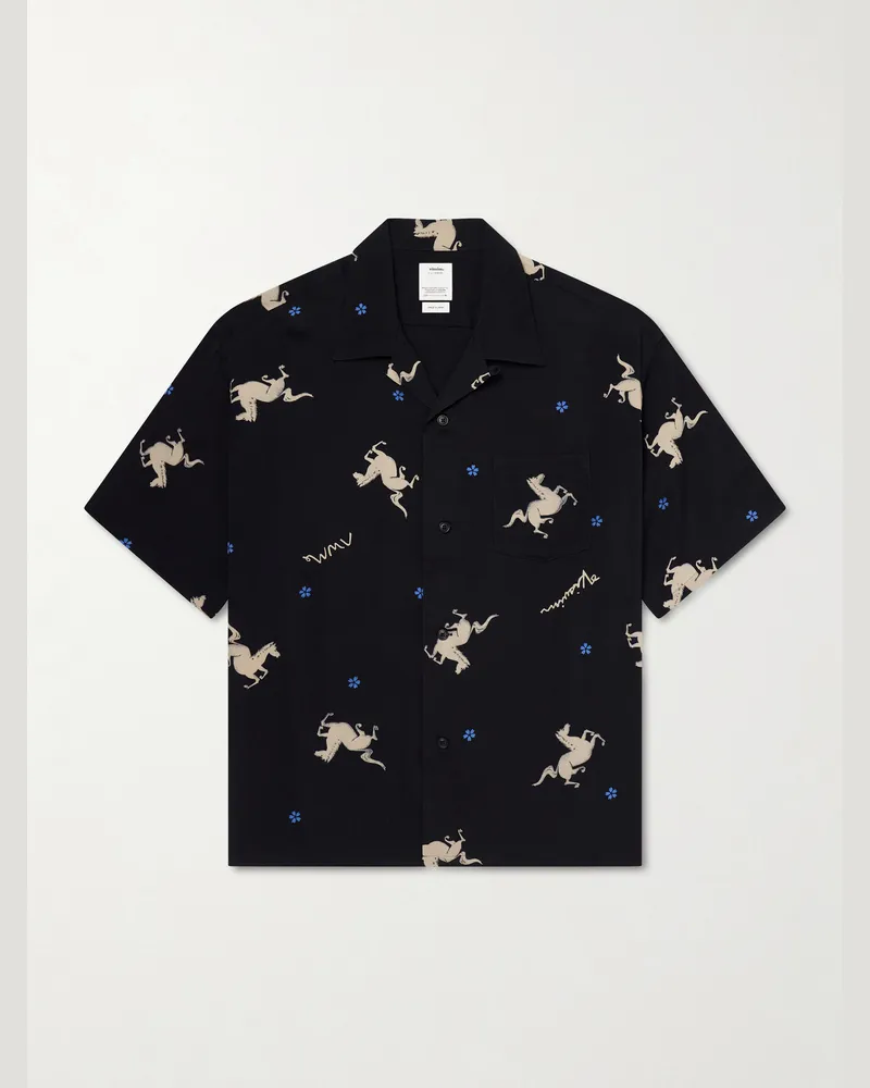 Visvim Crosby Camp-Collar Printed Woven Shirt Black