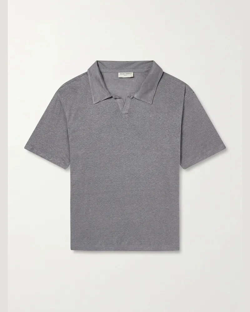 Officine Generale Simon Linen Polo Shirt Gray