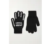Handschuhe aus Stretch-Strick mit Logoapplikation