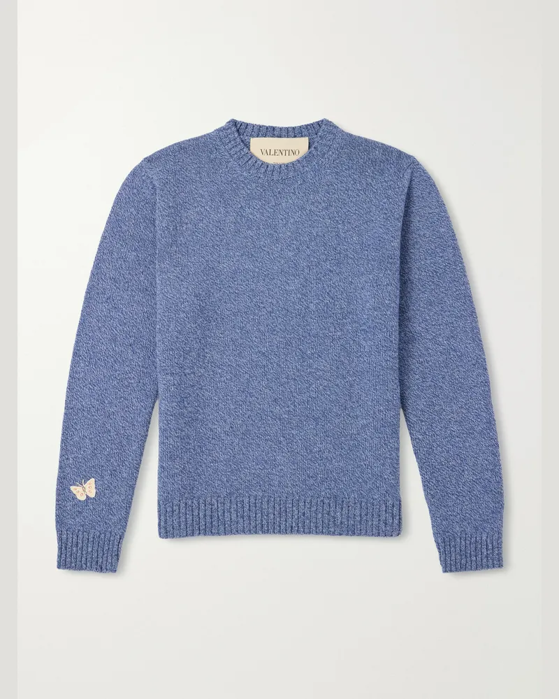 Valentino Garavani Appliquéd Wool Sweater Blue