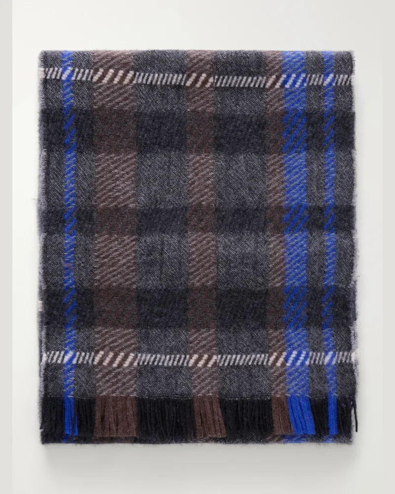 Johnstons of Elgin Hirta Checked Cashmere Scarf Brown