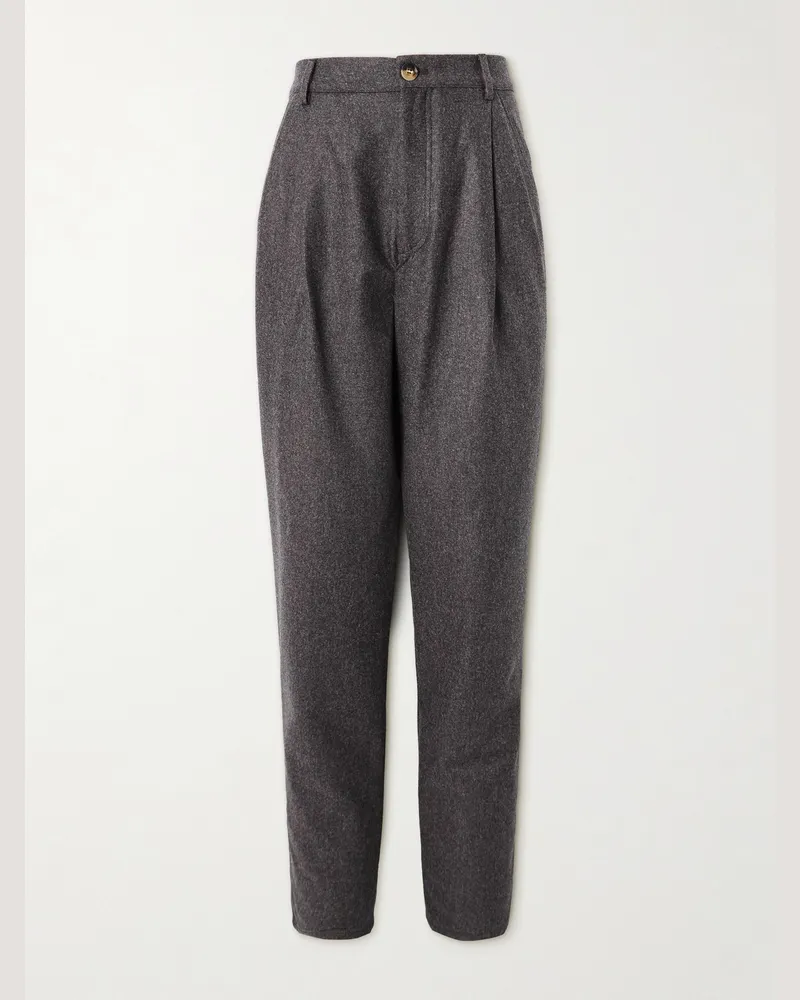 Brunello Cucinelli Straight-Leg Pleated Virgin Wool-Flannel Trousers Gray