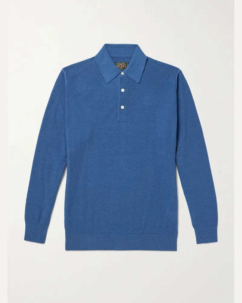 Beams Plus Cotton-Piqué Polo Shirt Blue