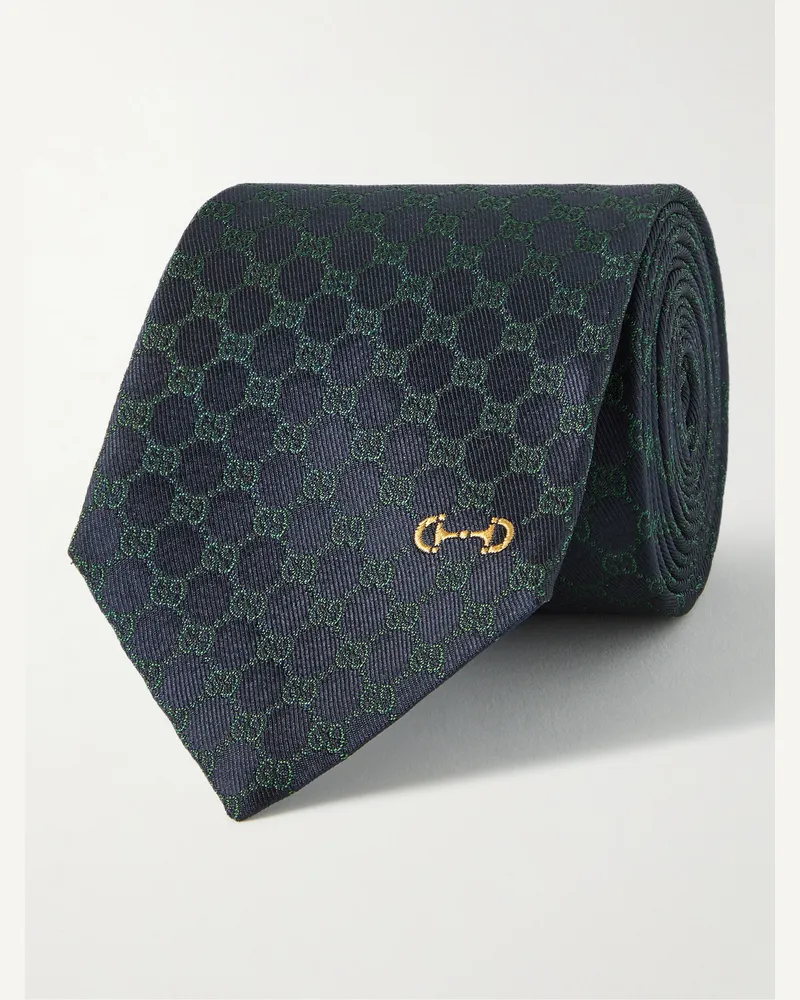 Gucci 7cm Logo-Embroidered Silk-Jacquard Tie Green