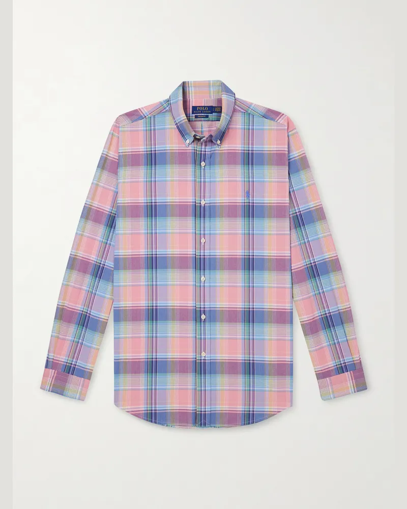 Ralph Lauren Kariertes Hemd aus Baumwolle mit Button-Down-Kragen und Logostickerei Pink