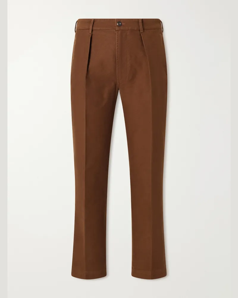 Drake's Mk. IV Tapered Pleated Cotton-Moleskin Suit Trousers Brown