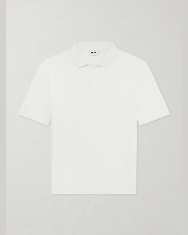 Altea Pierre Honeycomb-Knit Cotton-Piqué Polo Shirt Neutrals