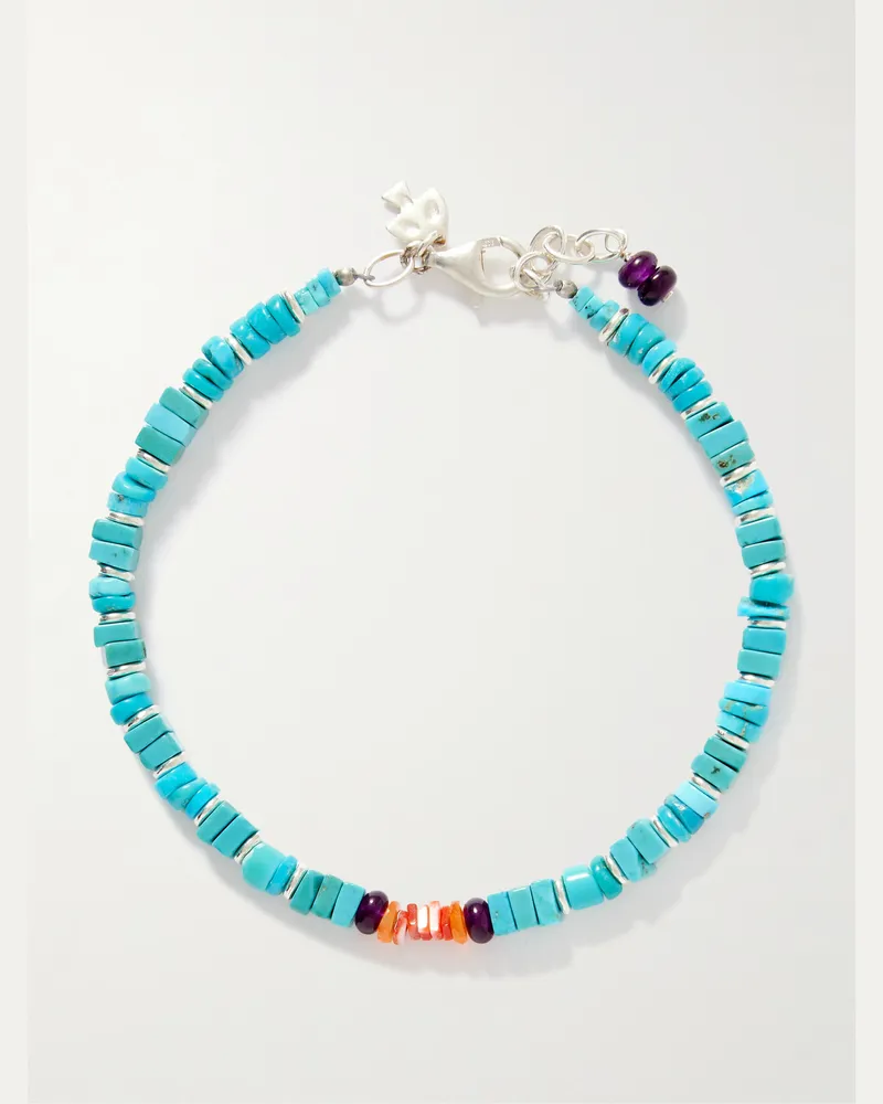 Peyote Bird Wavebreaker Armband mit Zierperlen aus mehreren Steinen und Details aus Sterlingsilber Blau