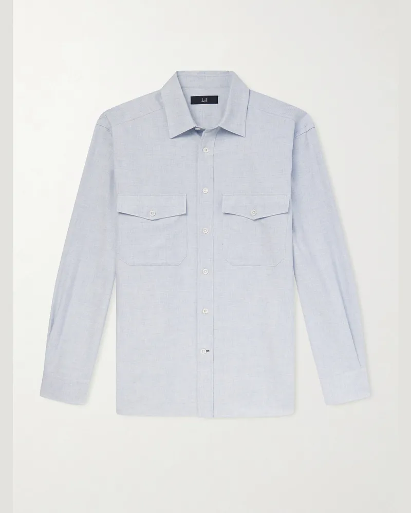 Dunhill Hemd aus einer Baumwoll-Kaschmirmischung mit Mikro-Karomuster Blau