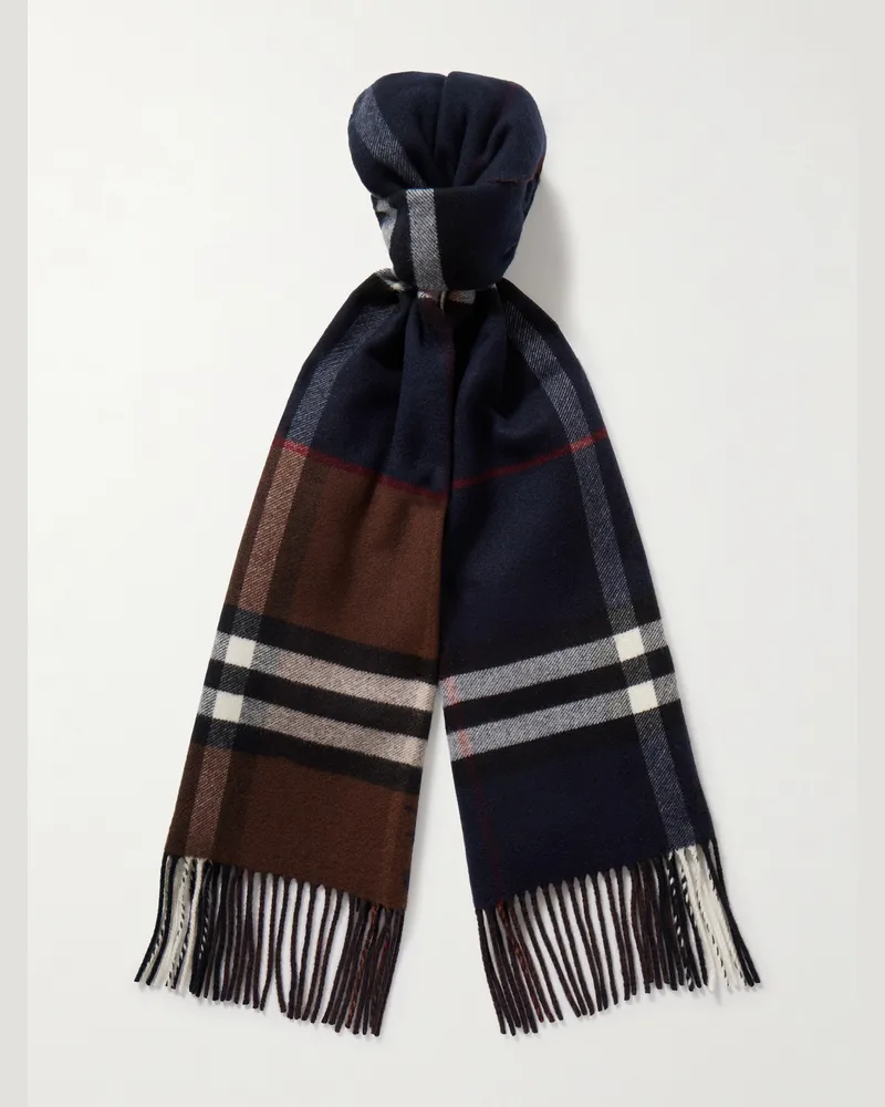 Burberry Schal aus Kaschmir mit Fransen und Karomuster Blau