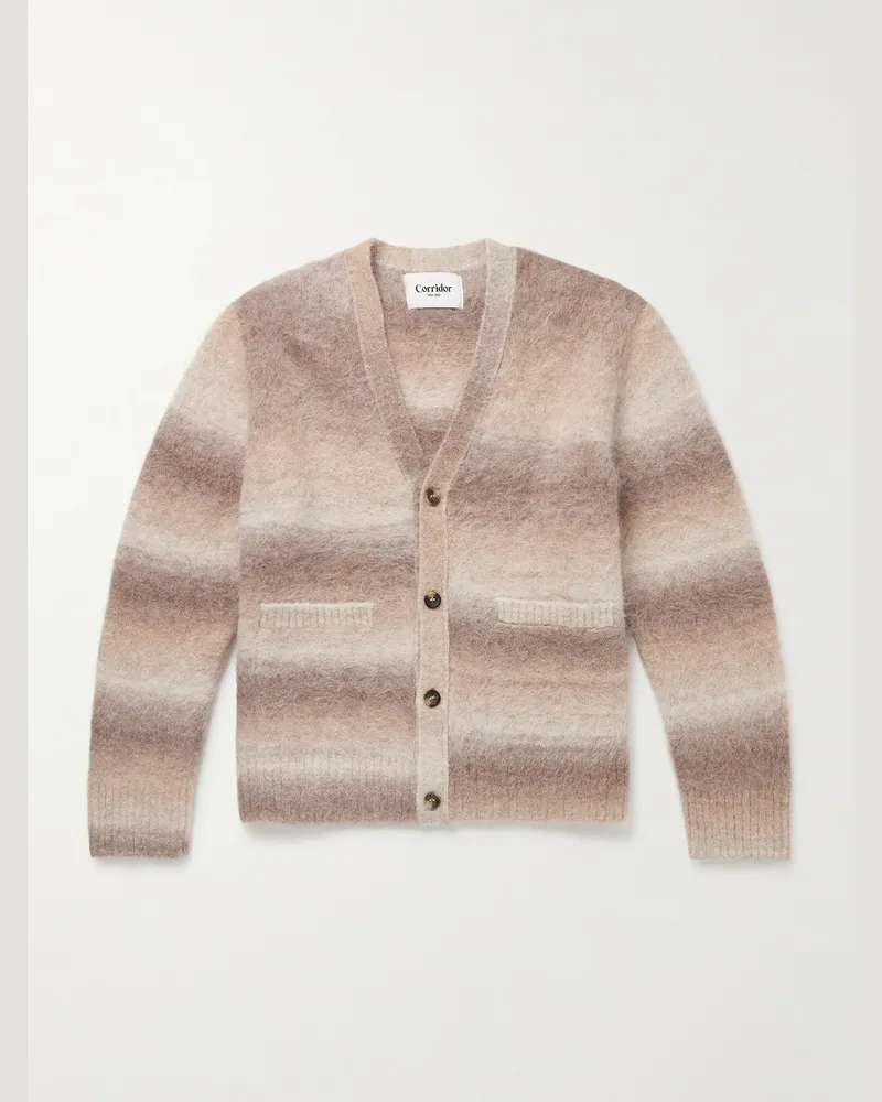 Corridor Striped Brushed Alpaca-Blend Cardigan Brown