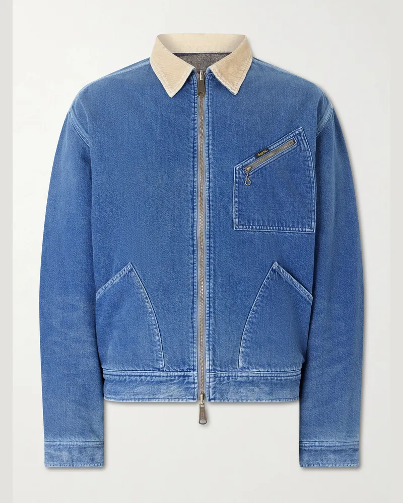 KAPITAL Virgin Mary Reversible Corduroy-Trimmed Denim Jacket Blue