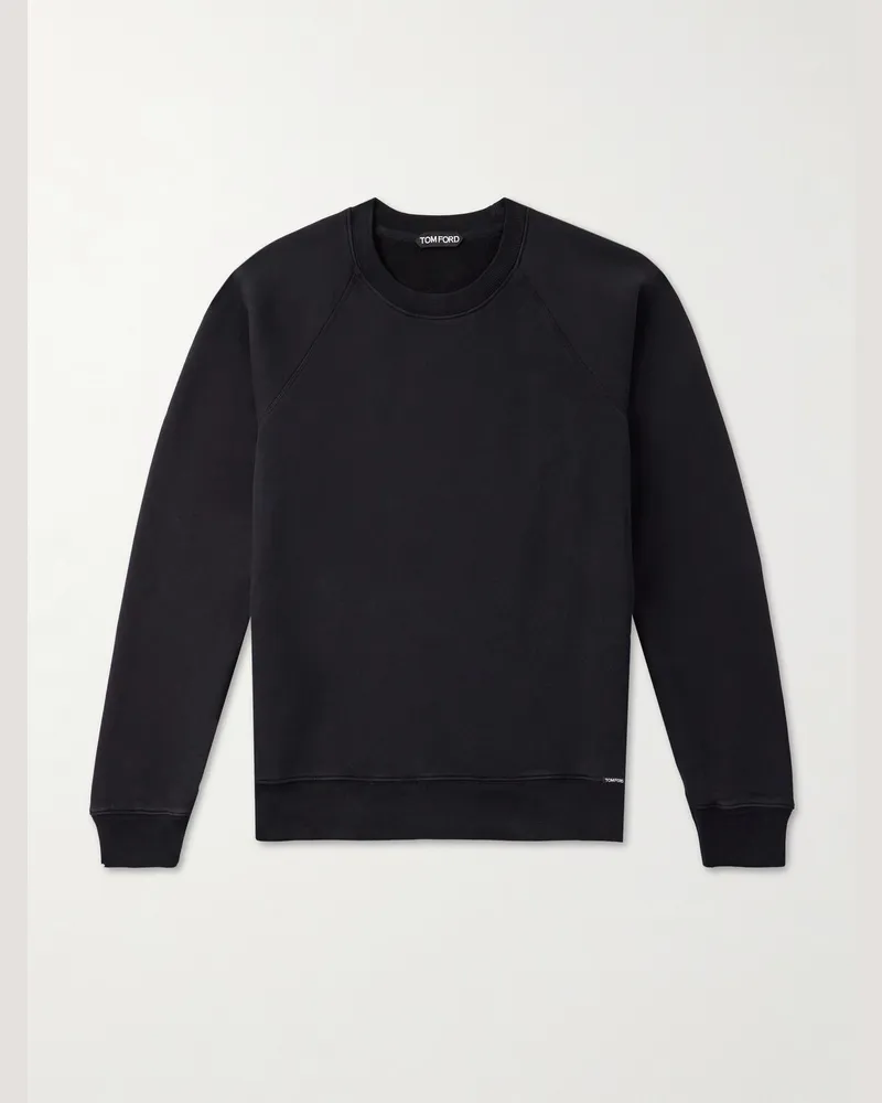 Tom Ford Sweatshirt aus Baumwoll-Jersey mit Logoapplikation in Stückfärbung Schwarz