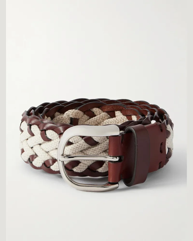 Brunello Cucinelli Cinta geflochtener Gürtel aus Canvas und Leder Braun