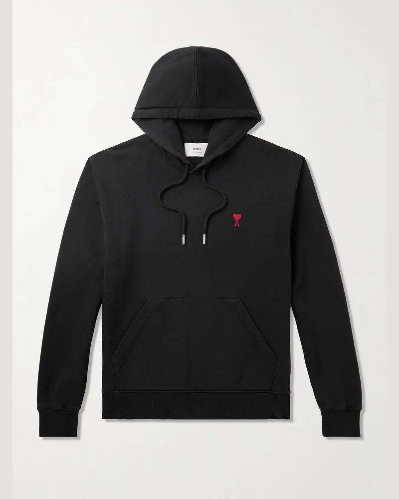 AMI Paris Hoodie aus Baumwoll-Jersey mit Logostickerei Schwarz