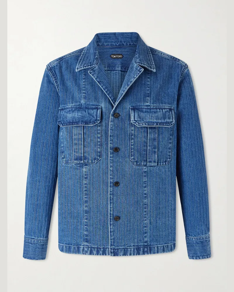 Tom Ford Hemdjacke aus Denim mit Fischgratmuster Blau