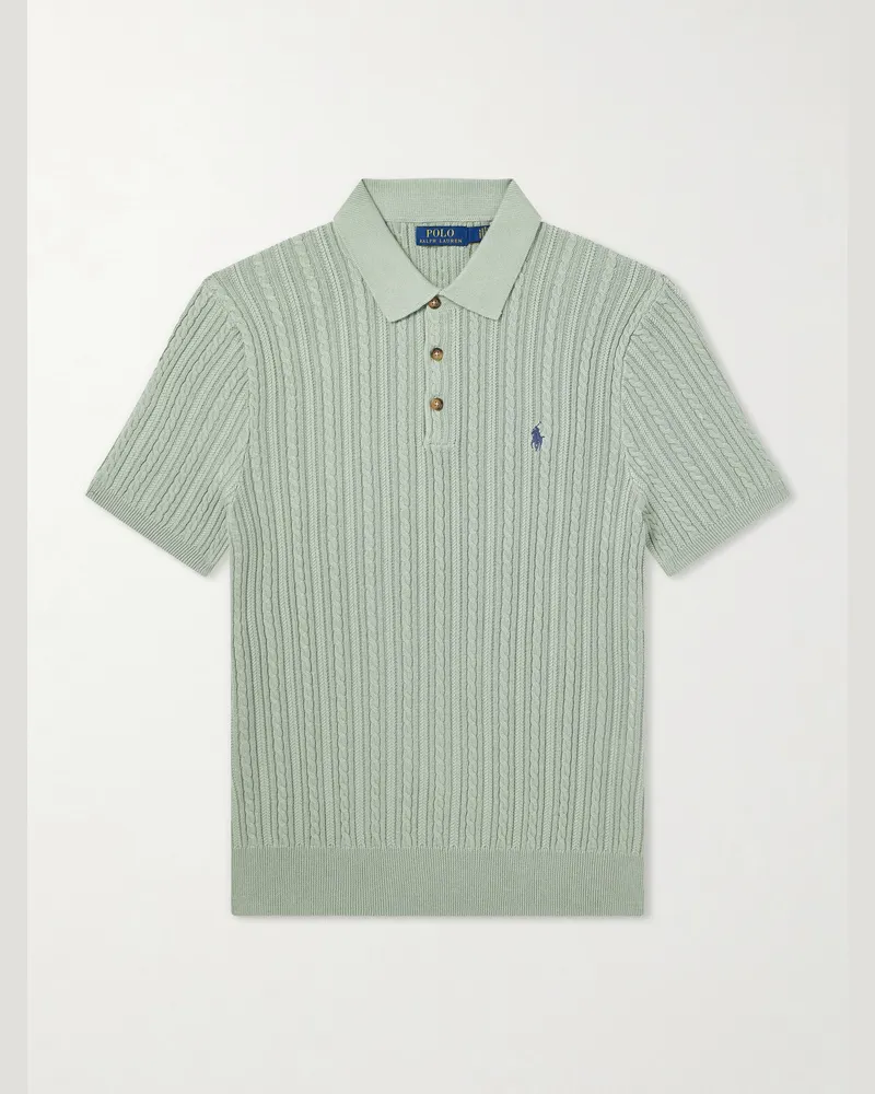 Ralph Lauren Logo-Embroidered Cable-Knit Cotton Polo Shirt Green