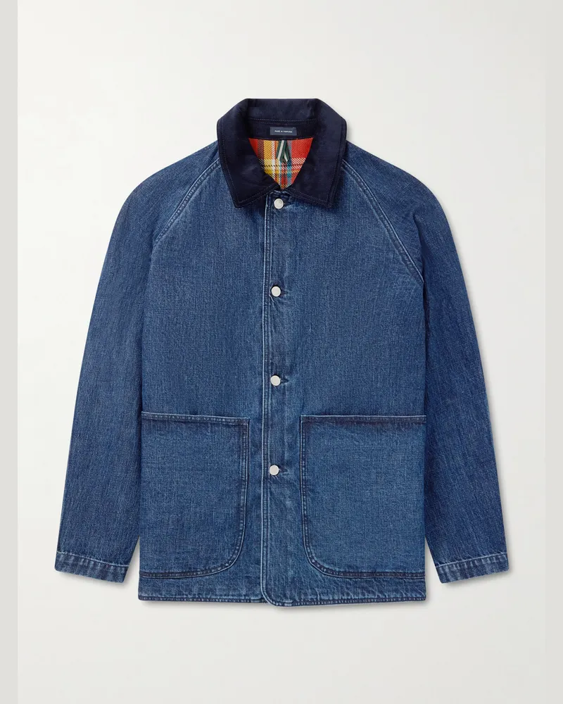 Drake's Jeansjacke mit Cordkragen Blau