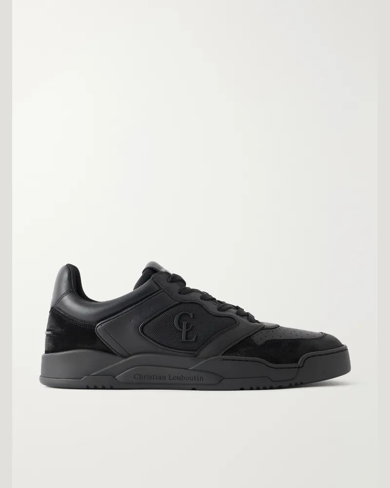 Christian Louboutin Basketball 1 Retro Suede and Mesh-Trimmed Leather Sneakers Black