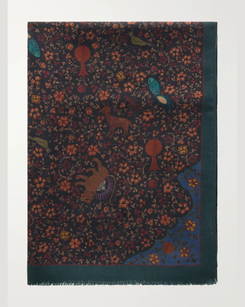 De Bonne Facture Printed Wool-Twill Scarf Multi