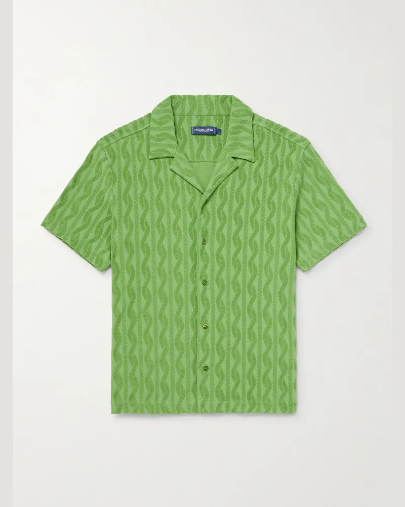 Frescobol Carioca Roberto Hemd aus Frottee aus einer Mischung aus Baumwolle, Lyocell und Leinen mit Jacquard-Muster Grün