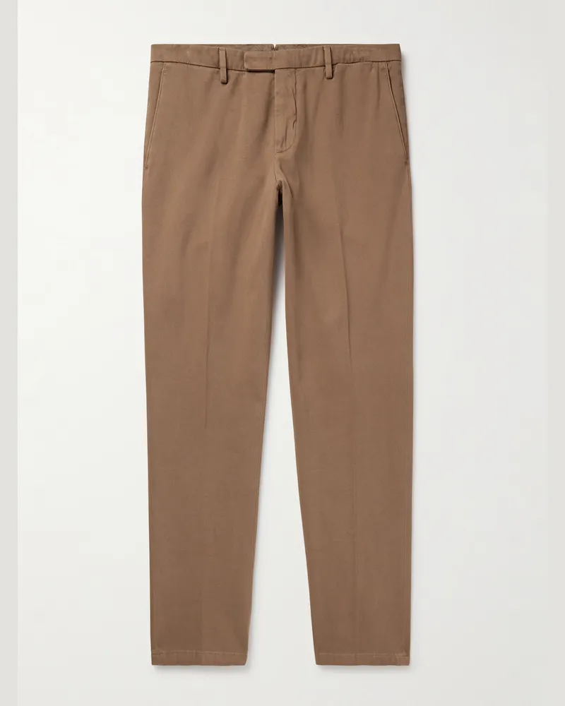 Boglioli Schmal und gerade geschnittene Anzughose aus Twill aus einer Baumwollmischung in Stückfärbung Braun