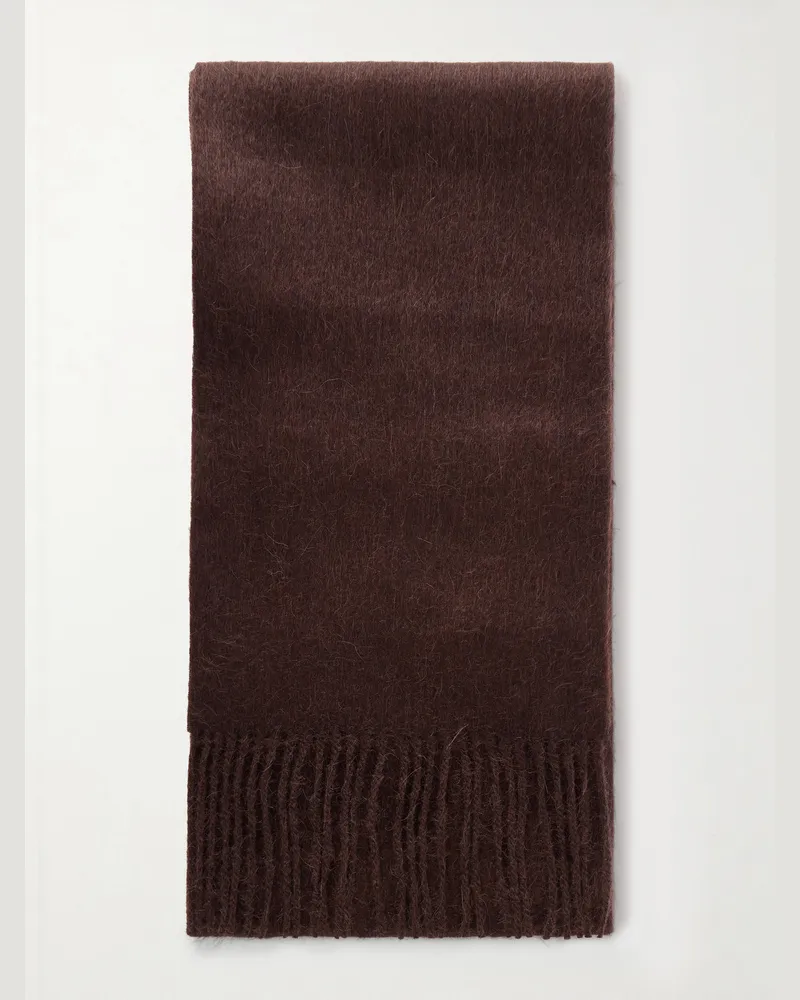 Acne Studios Vinnie Fringed Logo-Embroidered Alpaca and Wool-Blend Scarf Brown