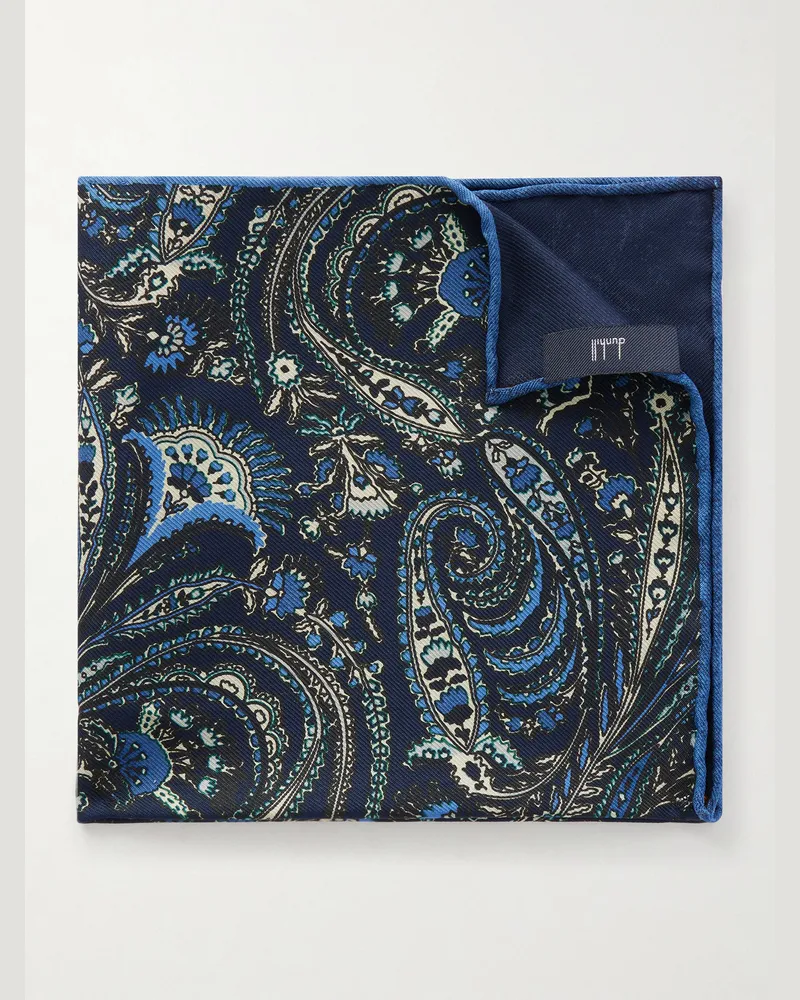 Dunhill Printed Silk-Satin Pocket Square Blue