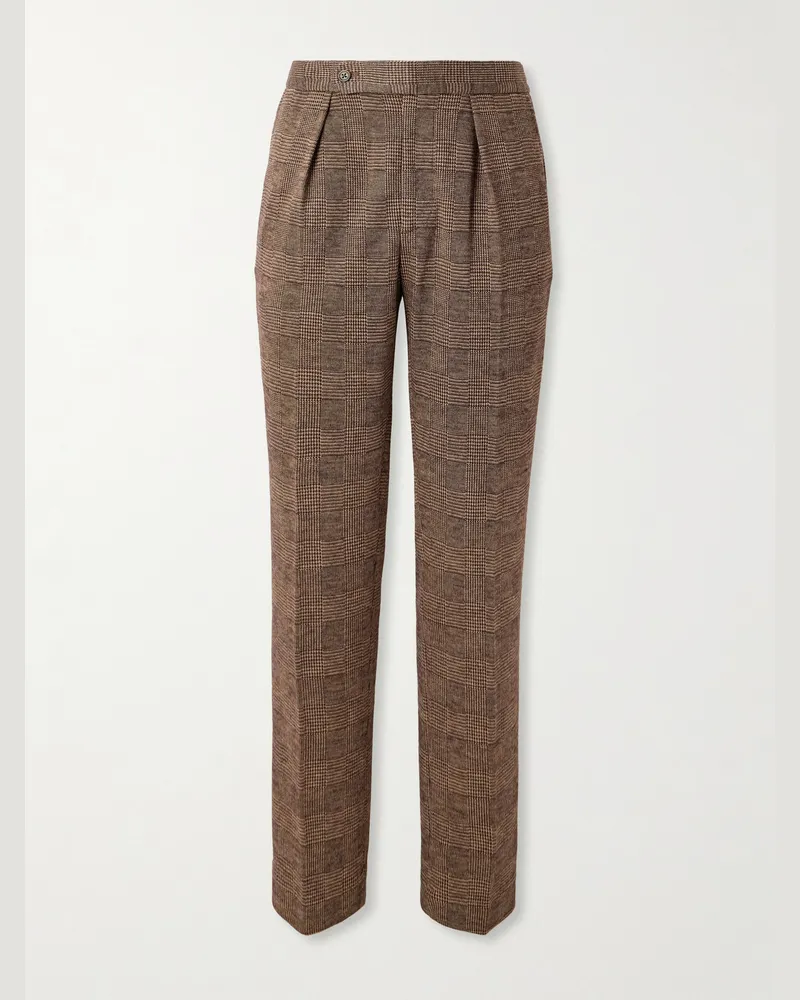 Ralph Lauren Schmal zulaufende Hose aus Jersey mit Glencheck-Muster und Falten Braun
