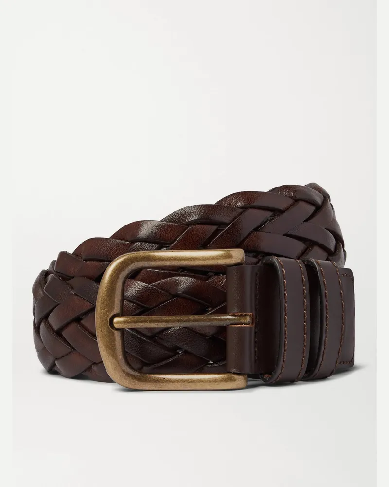 Anderson & Sheppard 3.5cm Woven Leather Belt Brown
