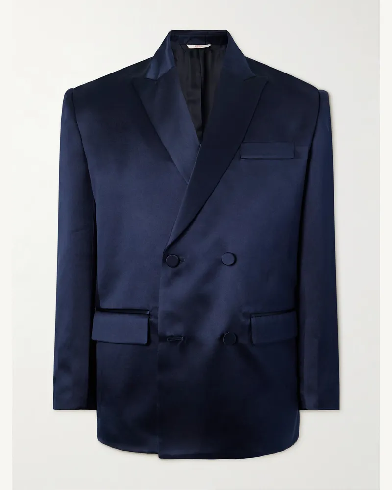 Valentino Garavani Doppelreihiges Sakko aus Seidensatin Blau