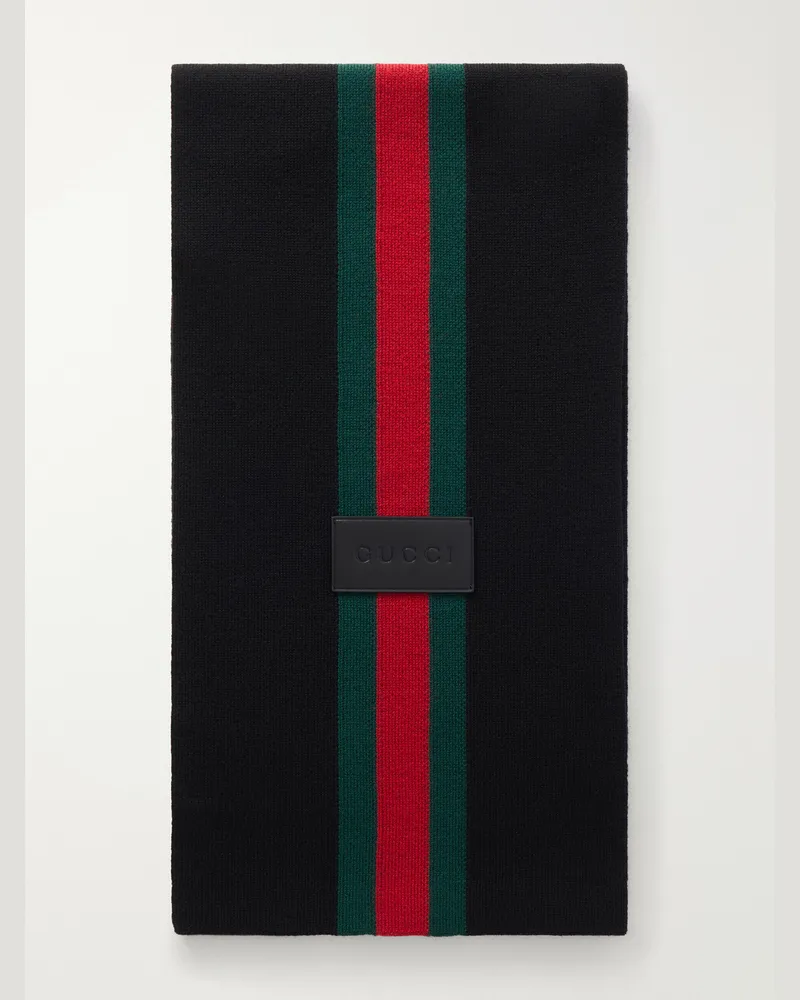 Gucci Web-Intarsia Wool Scarf Black